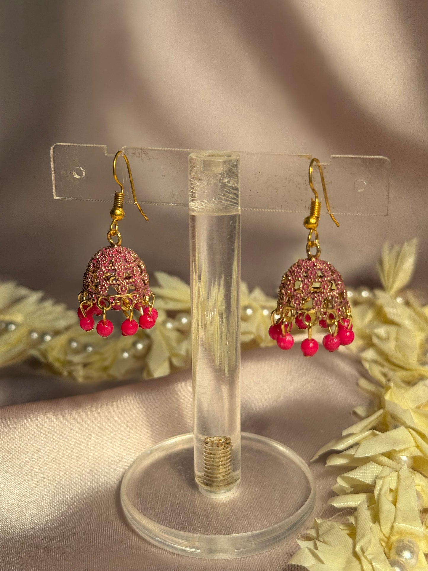 Pink zari jhumki - rozana