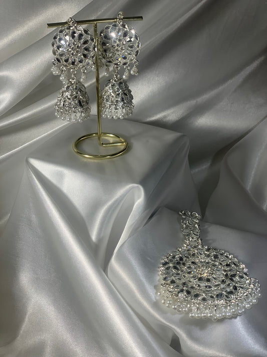 Kundan set Silver ( bindiya and Jhumky)