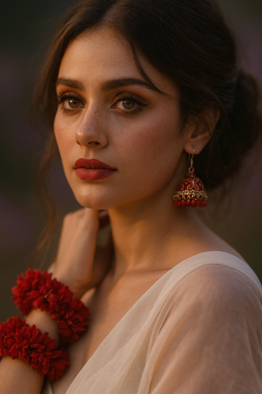 Char Pati Phool Jhumka-maroon(Noor-Bano-Collection)