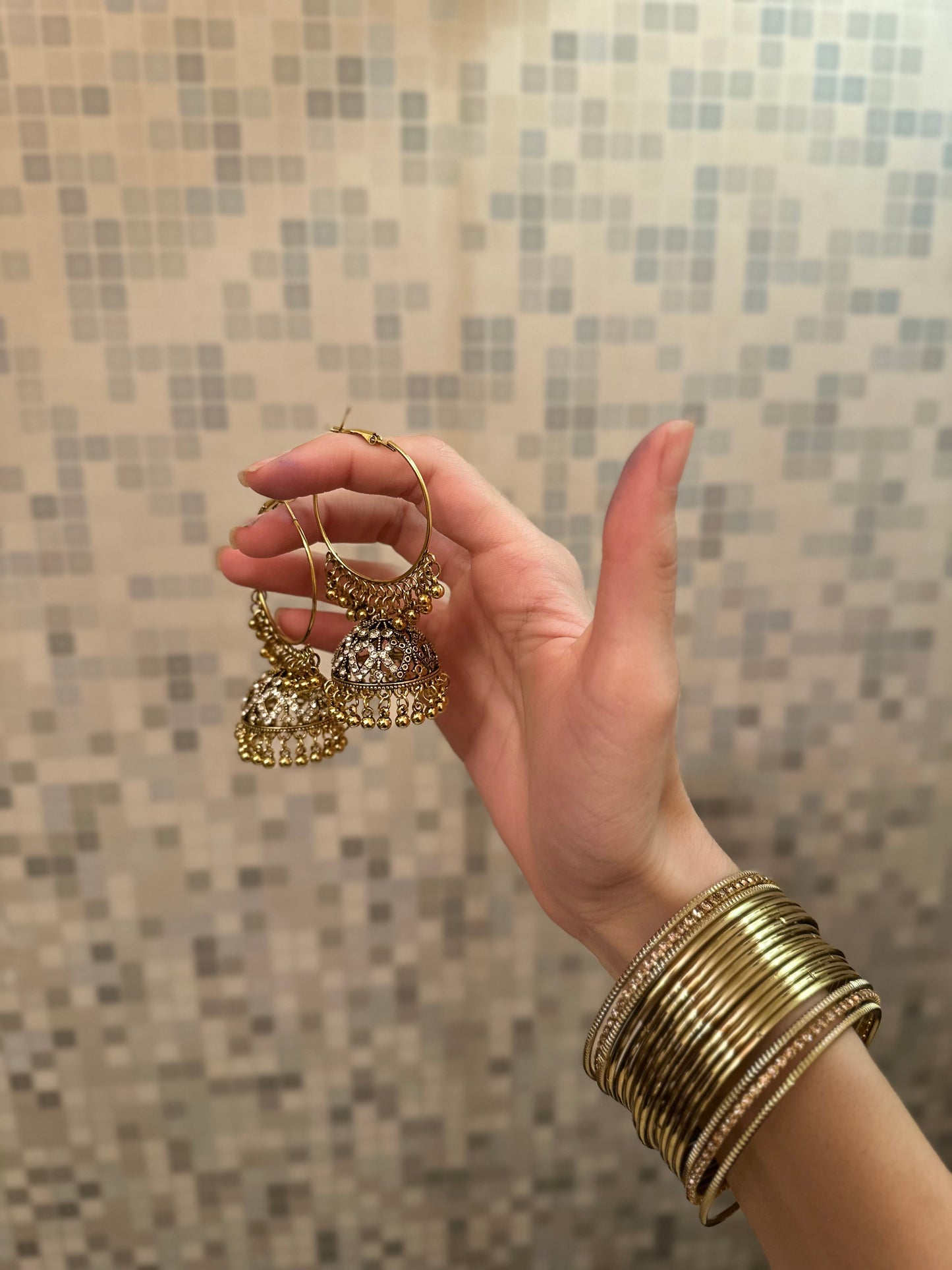 Bahar Bano Bali - Antique Gold with silver beads