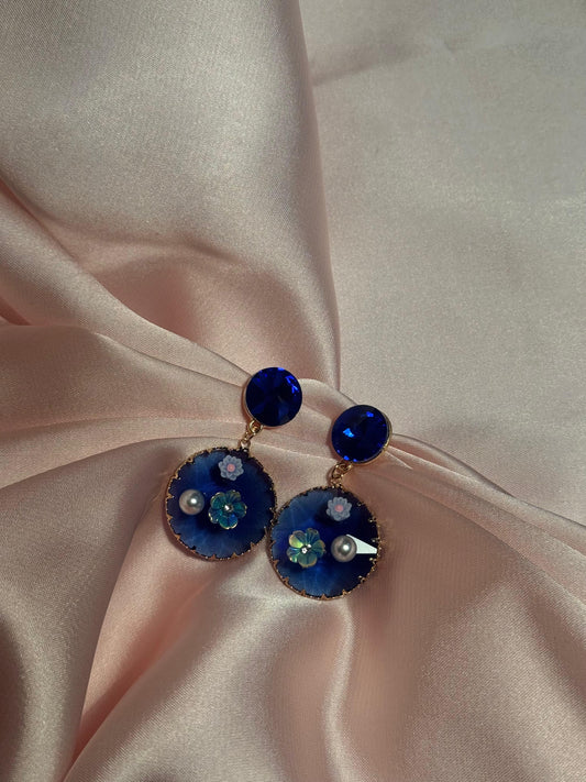 Enamel double round Earrings - black