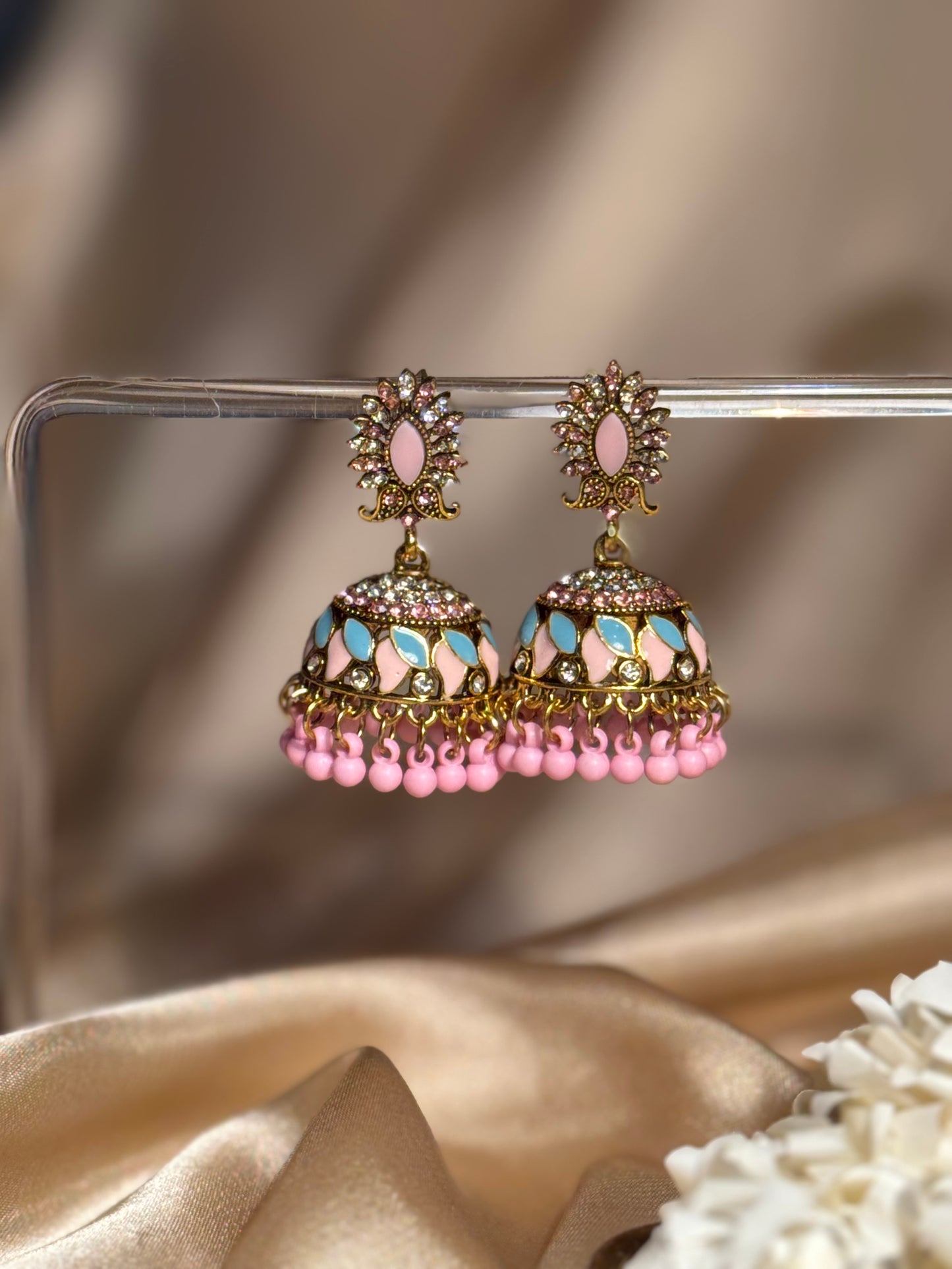 Dil kash jhumkay khass collection-gold and pink