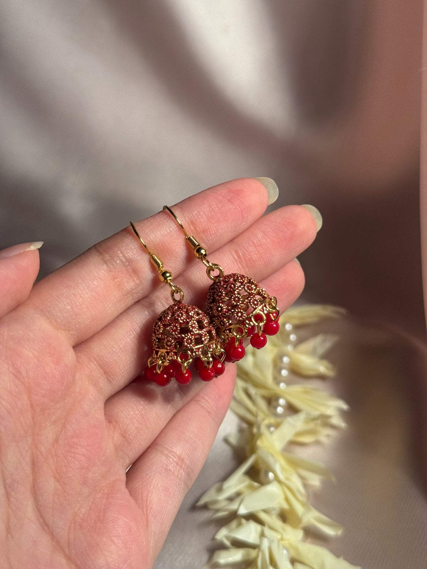 Red zari jhumki - rozana