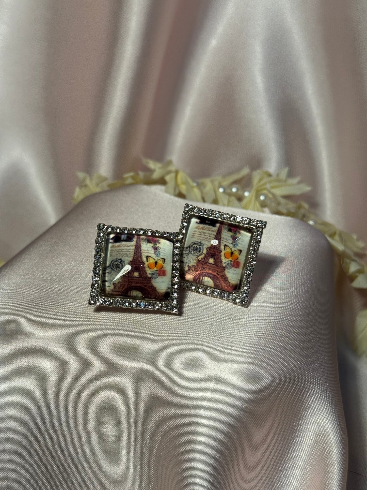 Printed summer breeze square earrings-Paris
