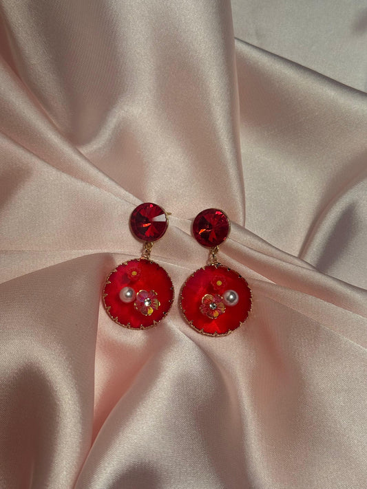 Enamel double round Earrings - red