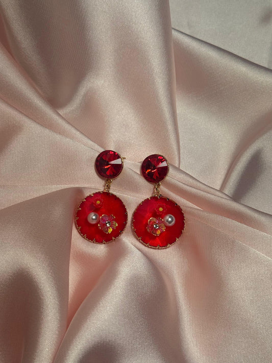 Enamel double round Earrings - red