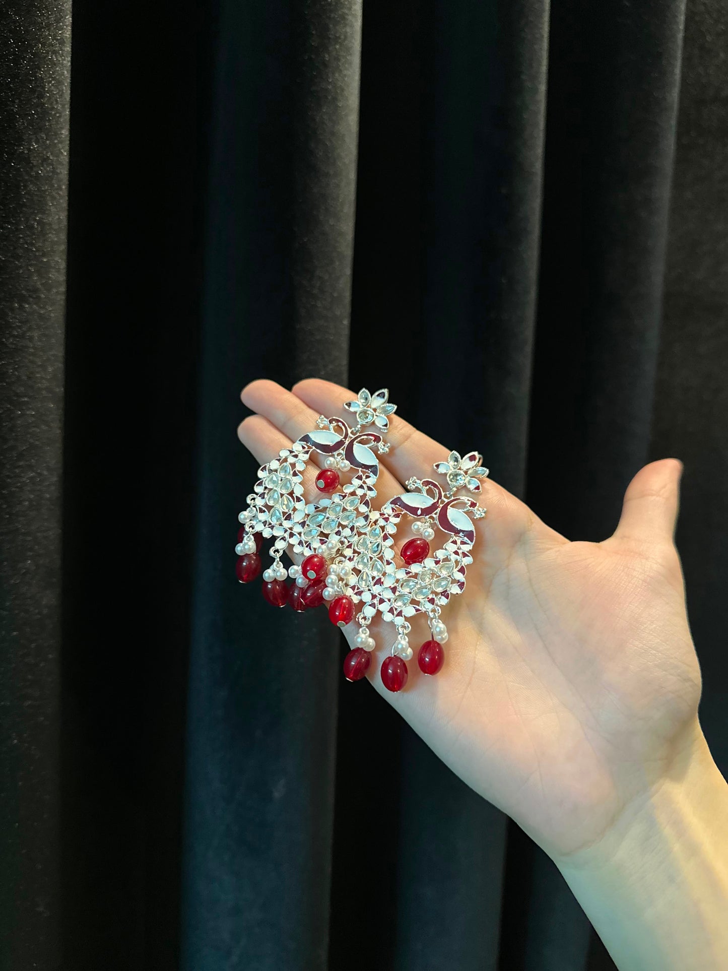 Shamim Ara Earrings- silver and maroon (aara collection)