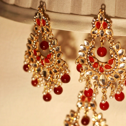 CDS-20 Kundan Kali - Earrings and Bindi set - Red