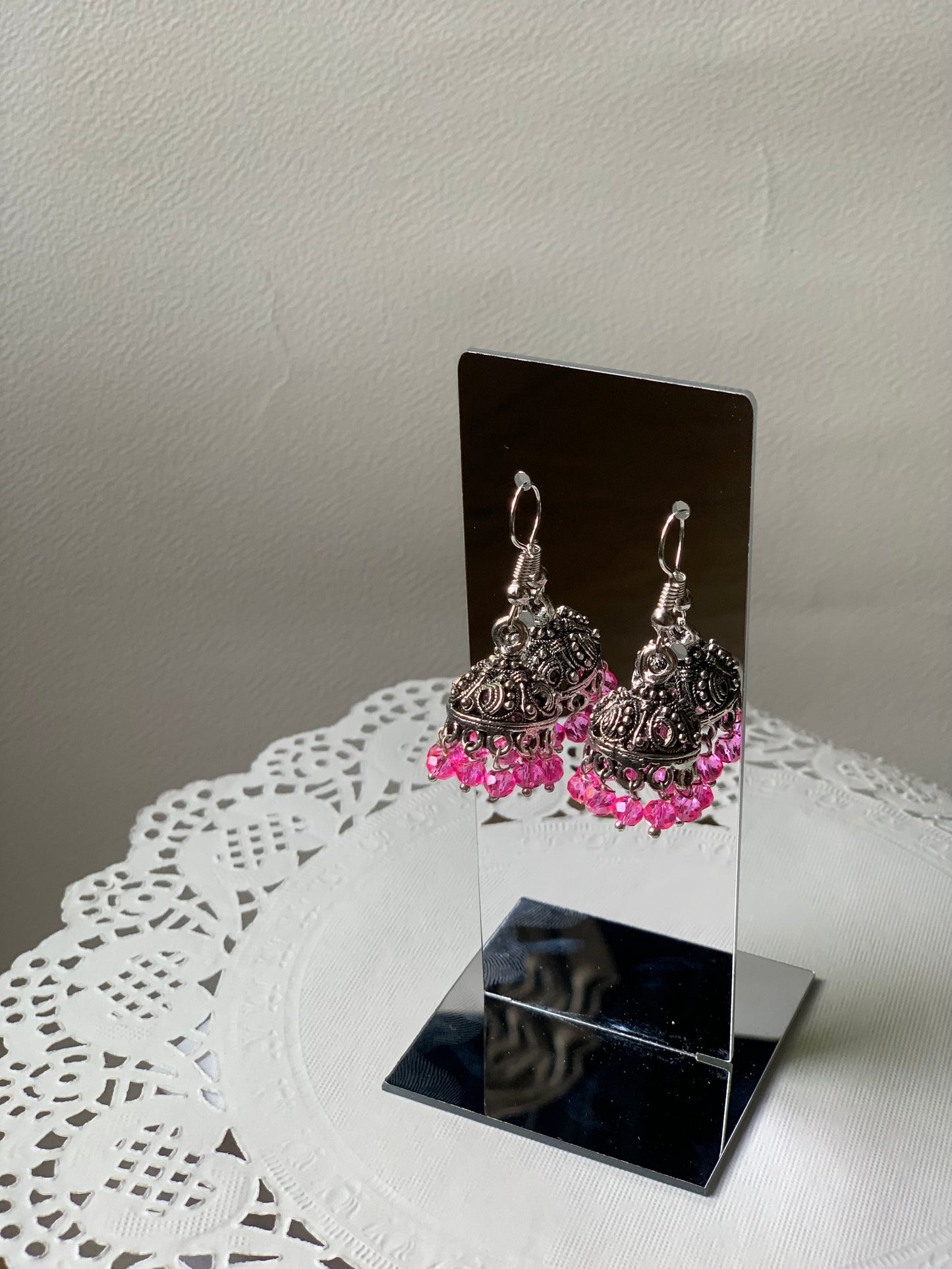 mini jhumki - pink and silver.