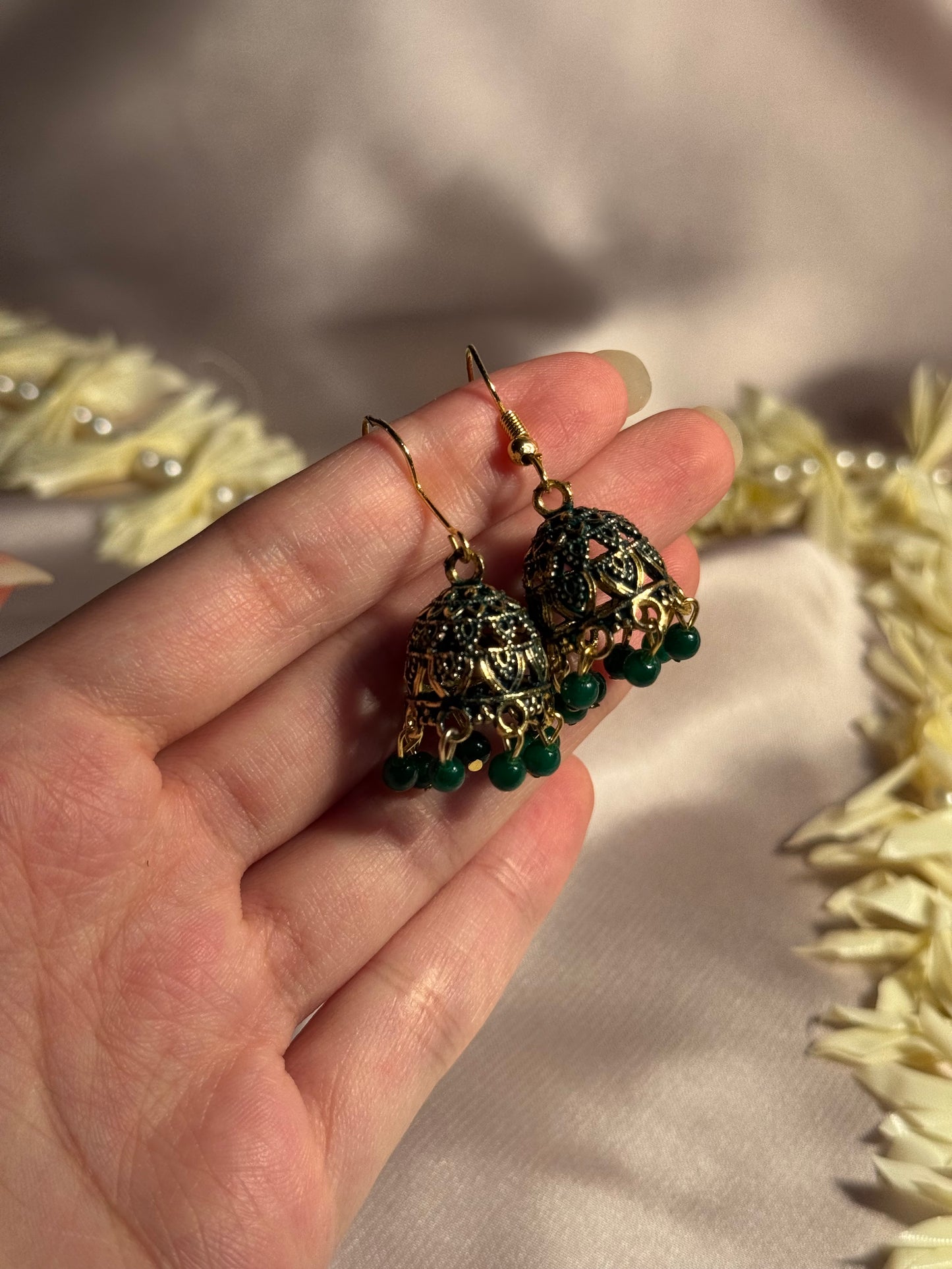 Mini jhumki green beads - rozana