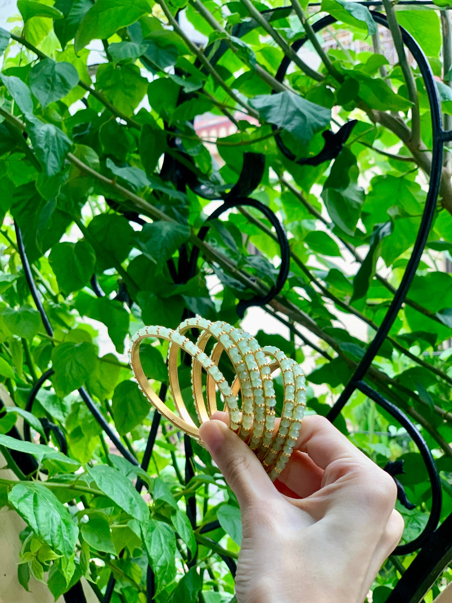 Moti bangle Sea green and Gold