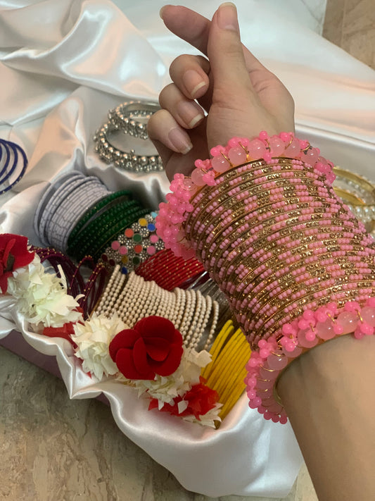 Pink Neha bangle with pearl karry