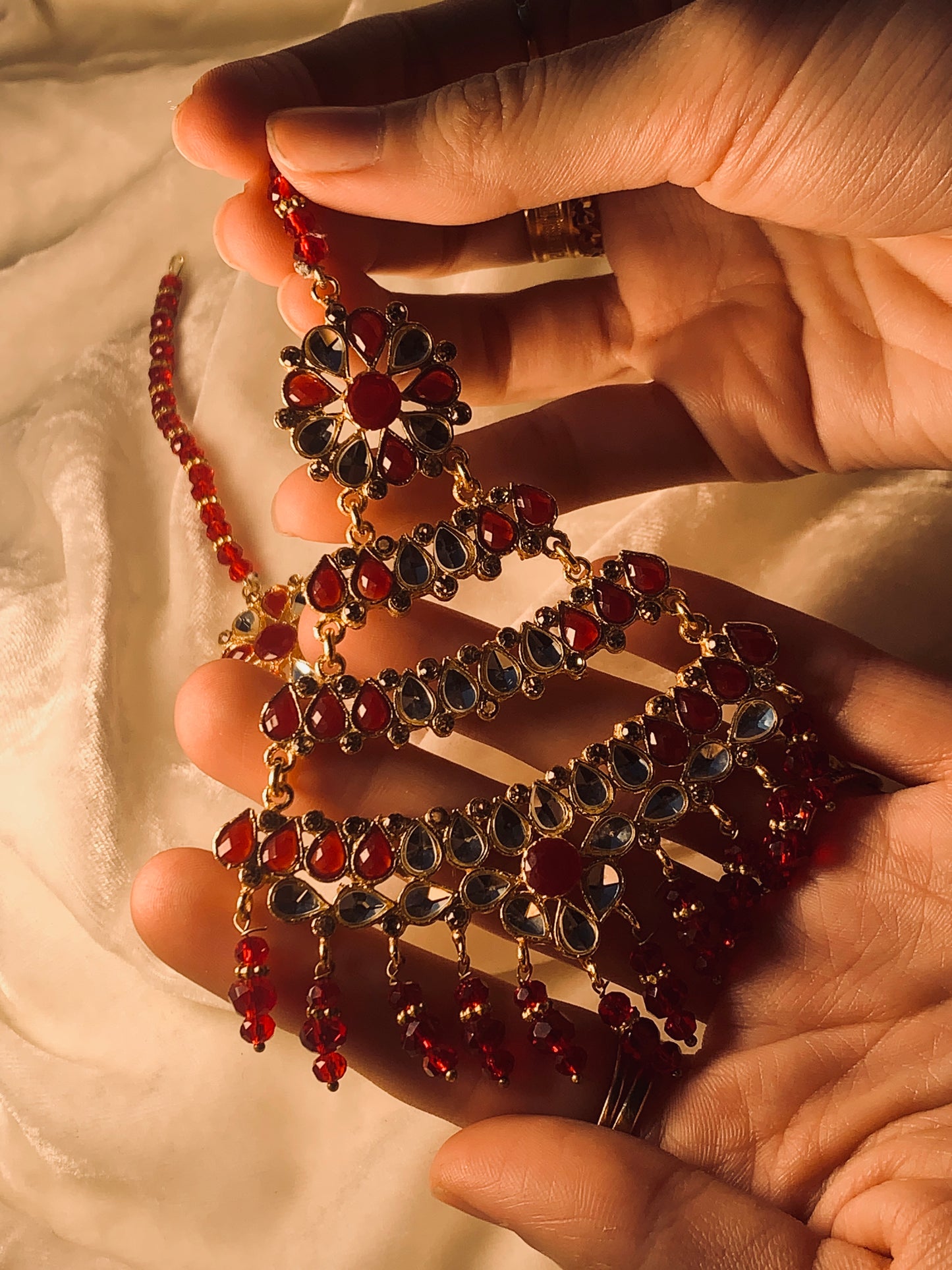 JA-2 Kundan jhoomar Set - Red