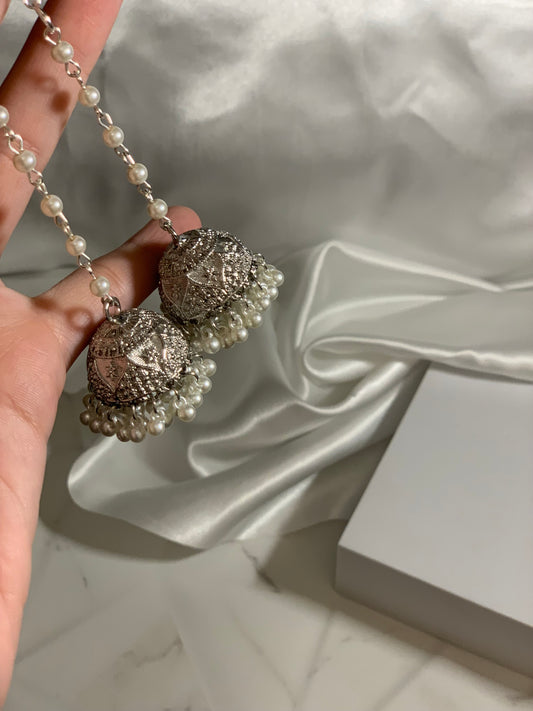 Shehnoor moti lari Jhumki - Silver