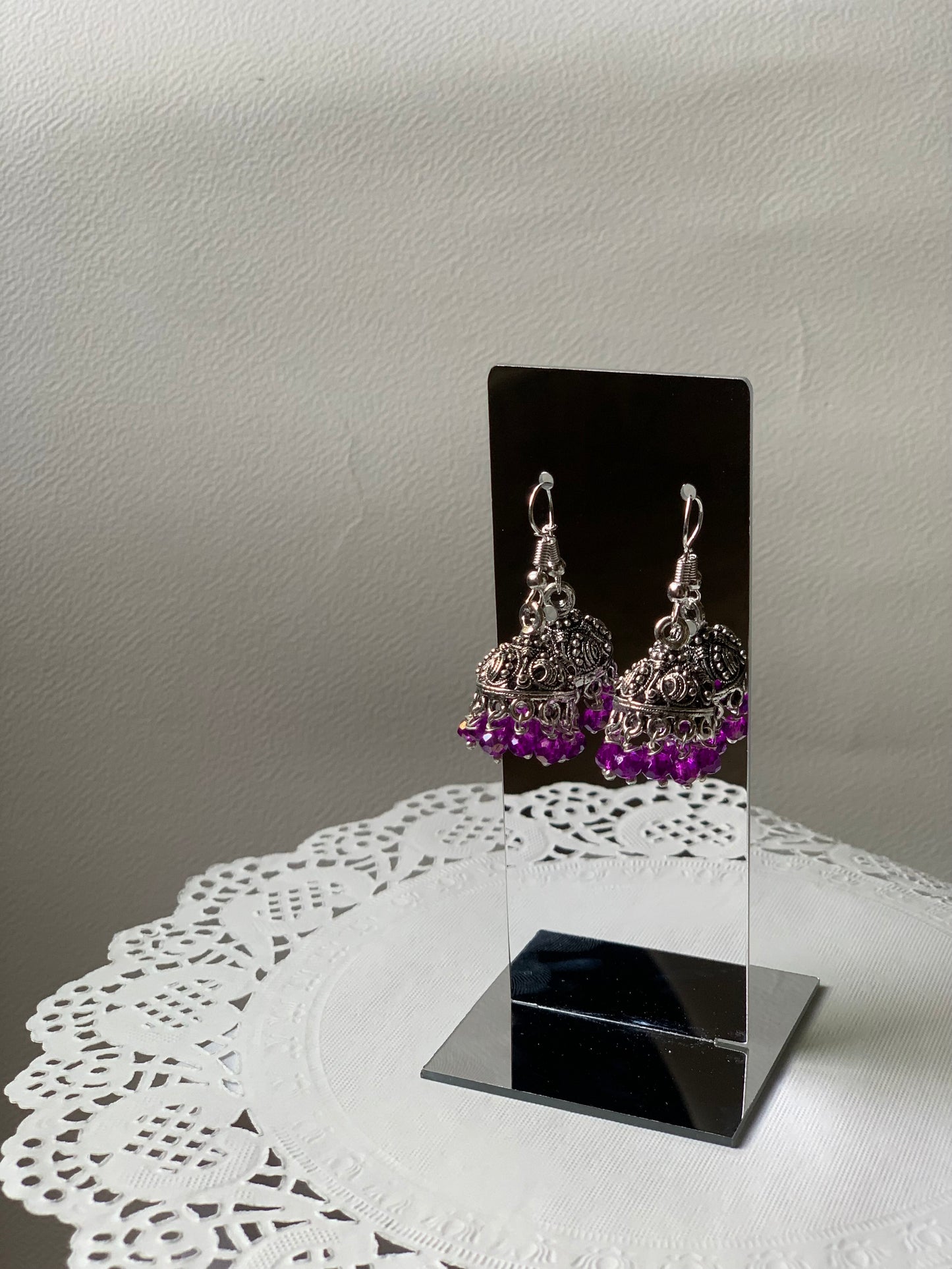 mini jhumki - Purple and silver.