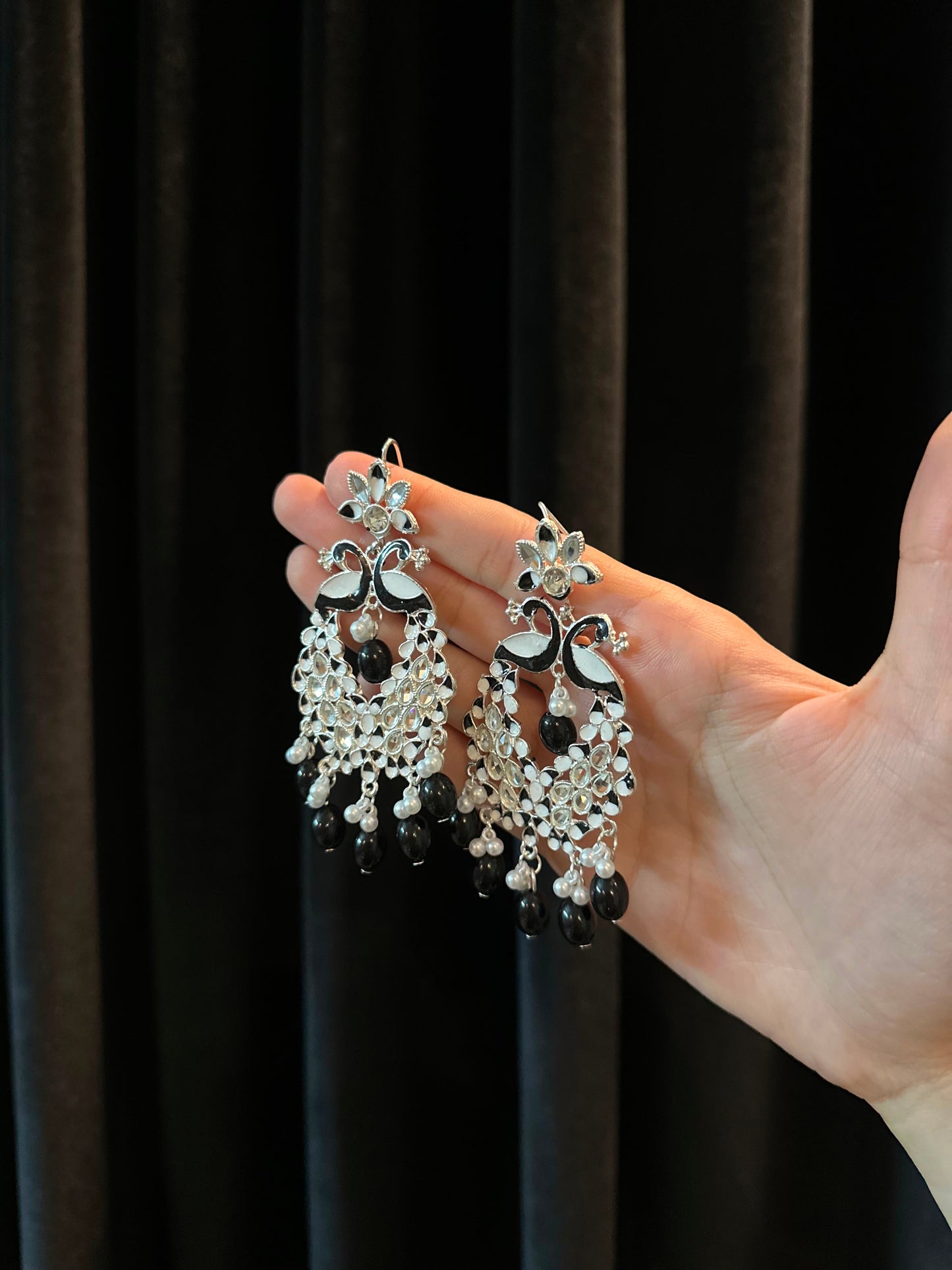 Shamim Ara Earrings- silver and black(aara collection)