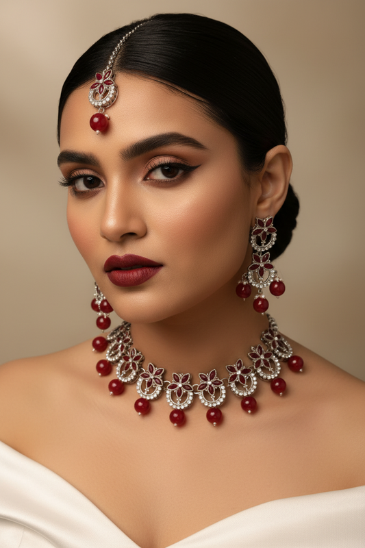 Nourah Set - Maroon and Silver