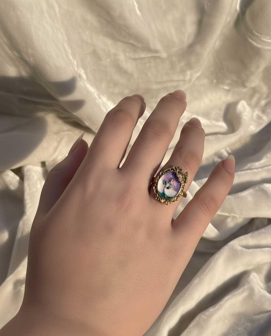 Enamel pearl ring (floral-purple)