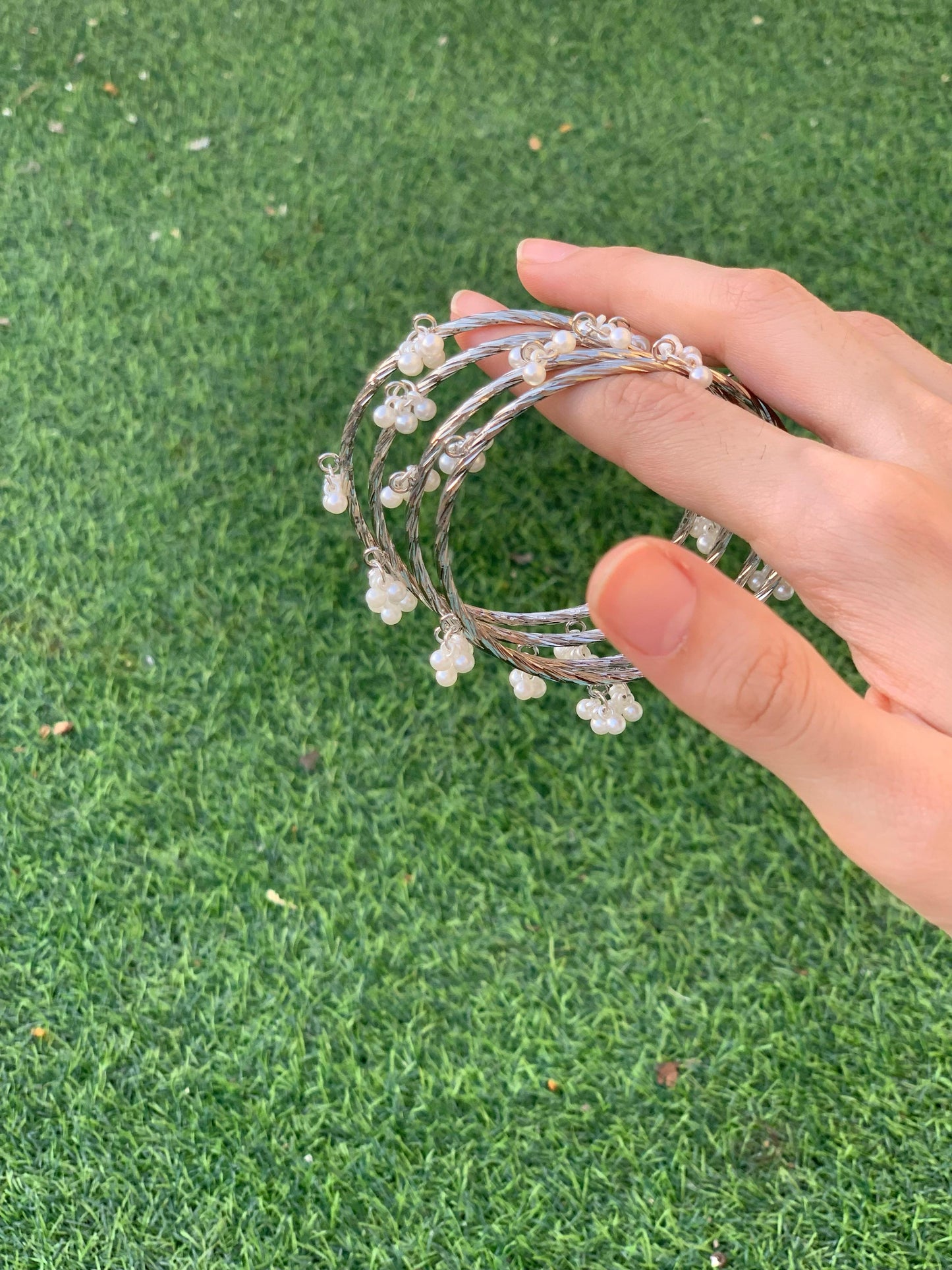 BDS-18 Silver Pearl Beaded Bangles