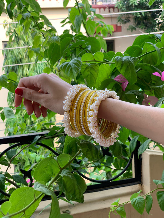 Moti and velvet set - Yellow