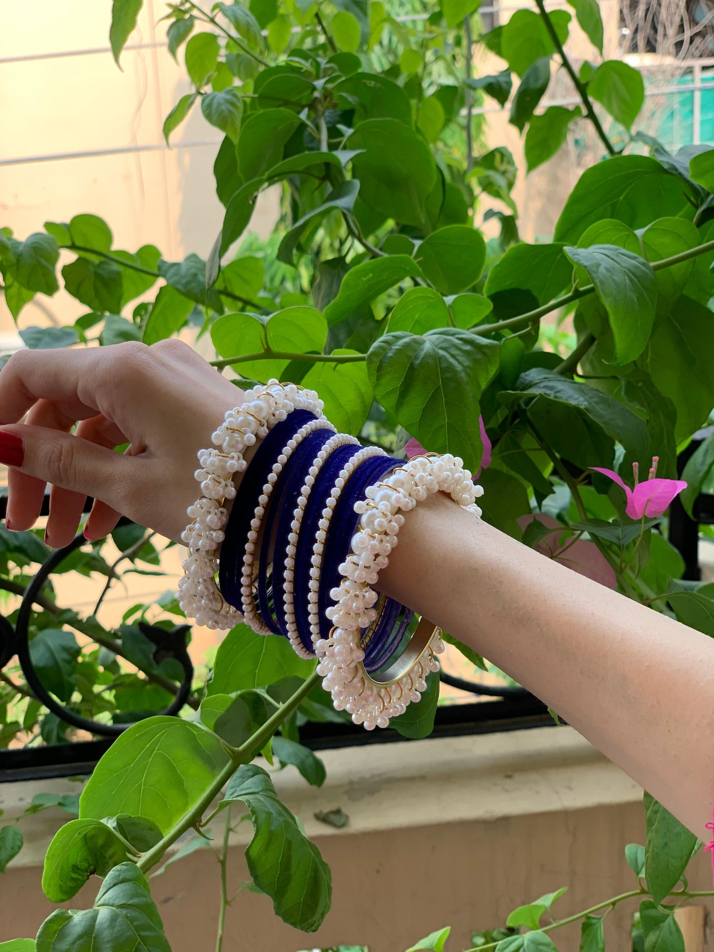 Moti and velvet set - Dark Blue