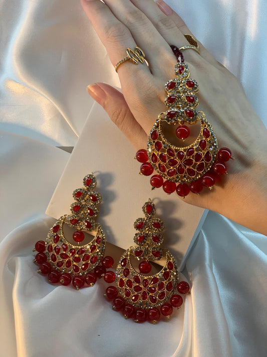 Zahra bindiya and jhumka set - Red