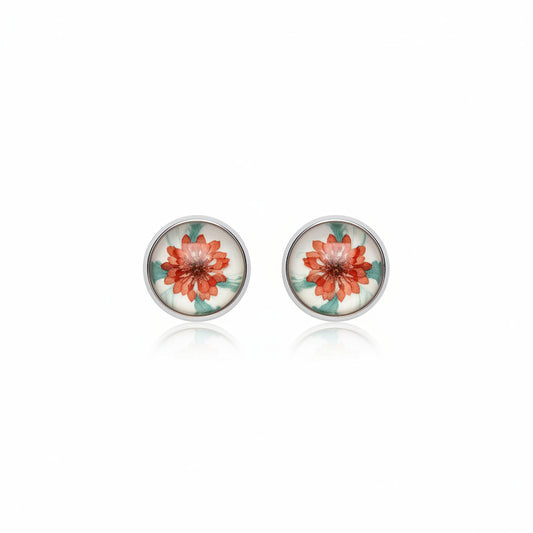 Printed summer breeze round earrings - Orange white