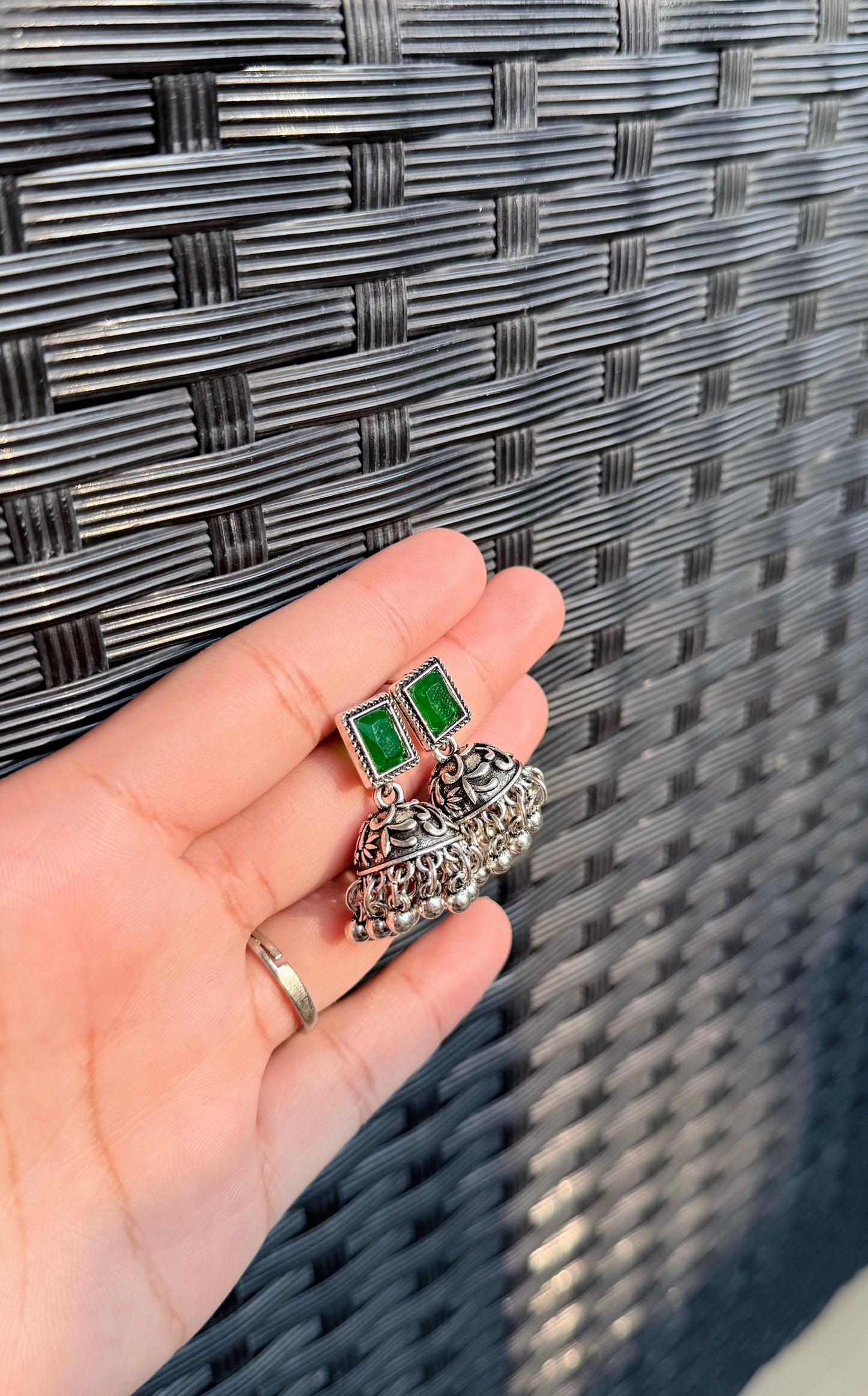 Chandi chakoor Jhumki - Green