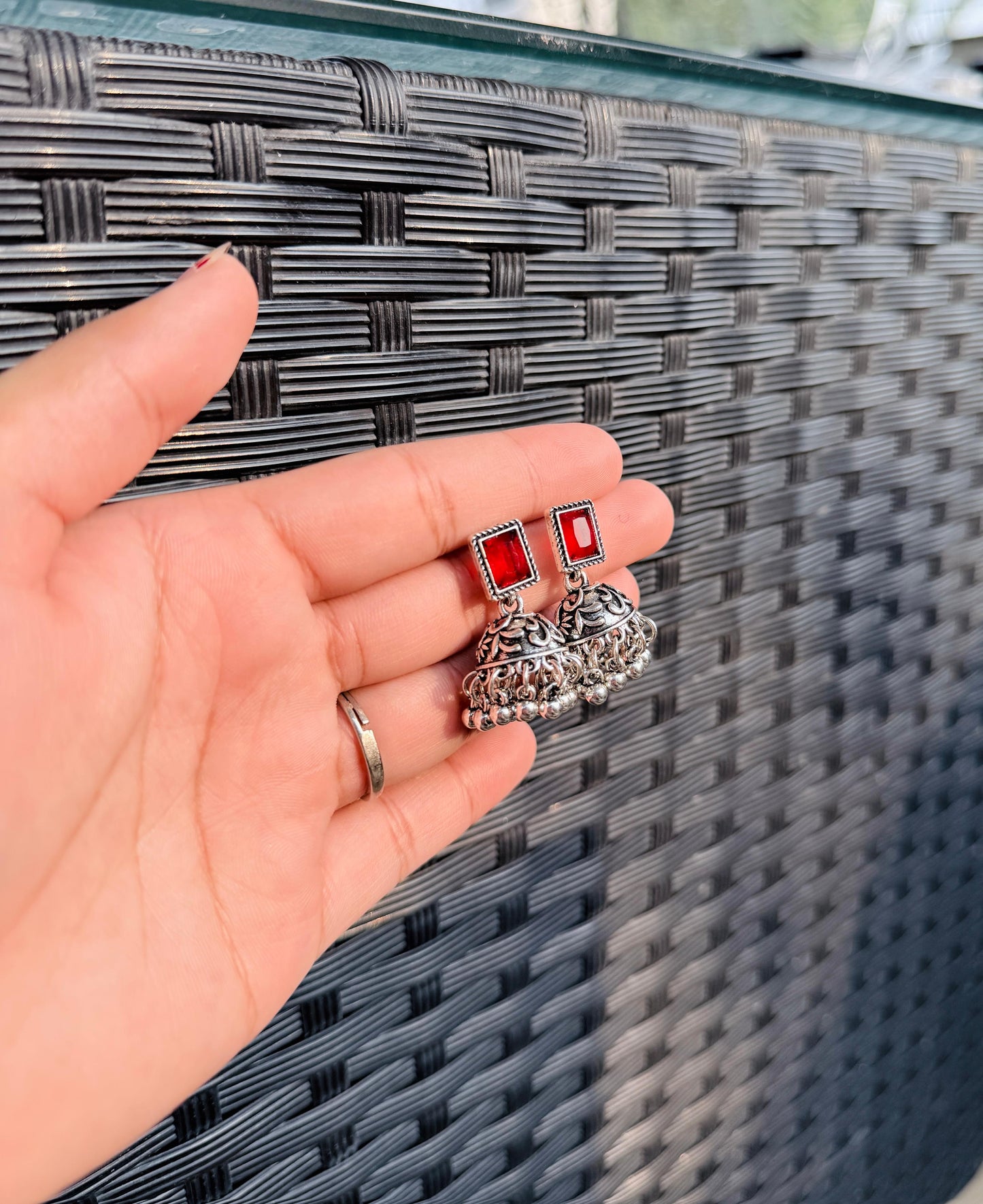 Chandi chakoor Jhumki - Red