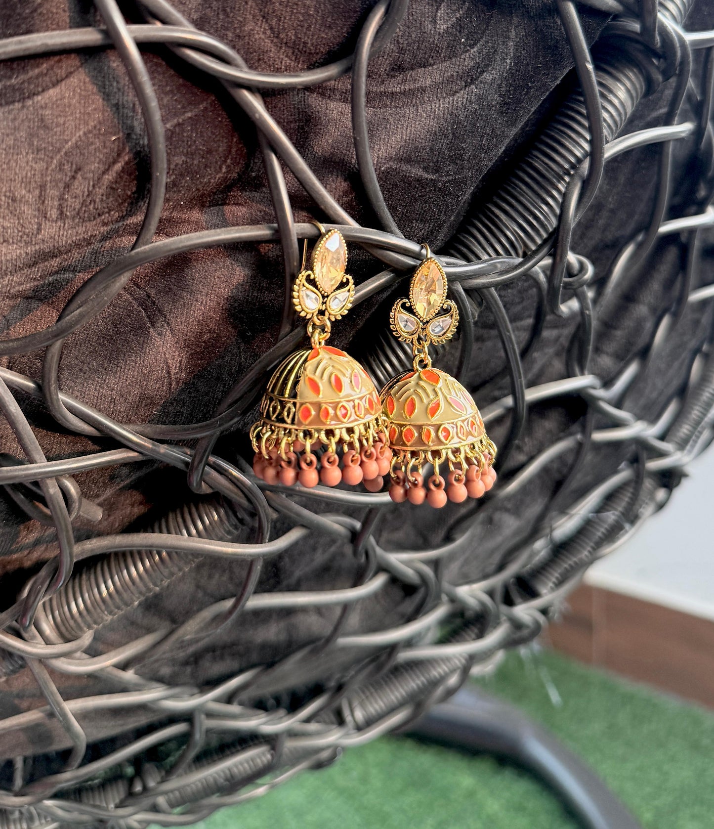 Paisley designed jhumki - Orange