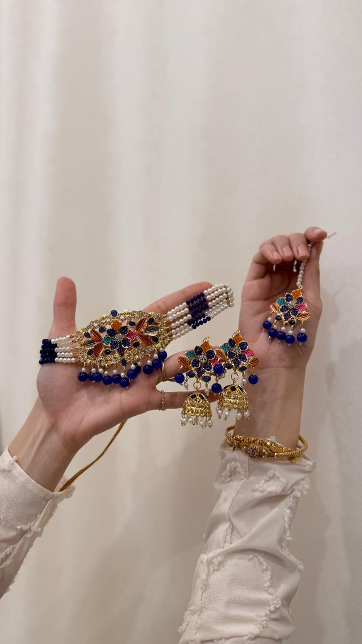 Husn-e-moti choker set Blue