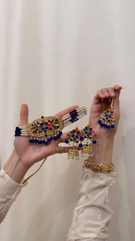 Husn-e-moti choker set Blue