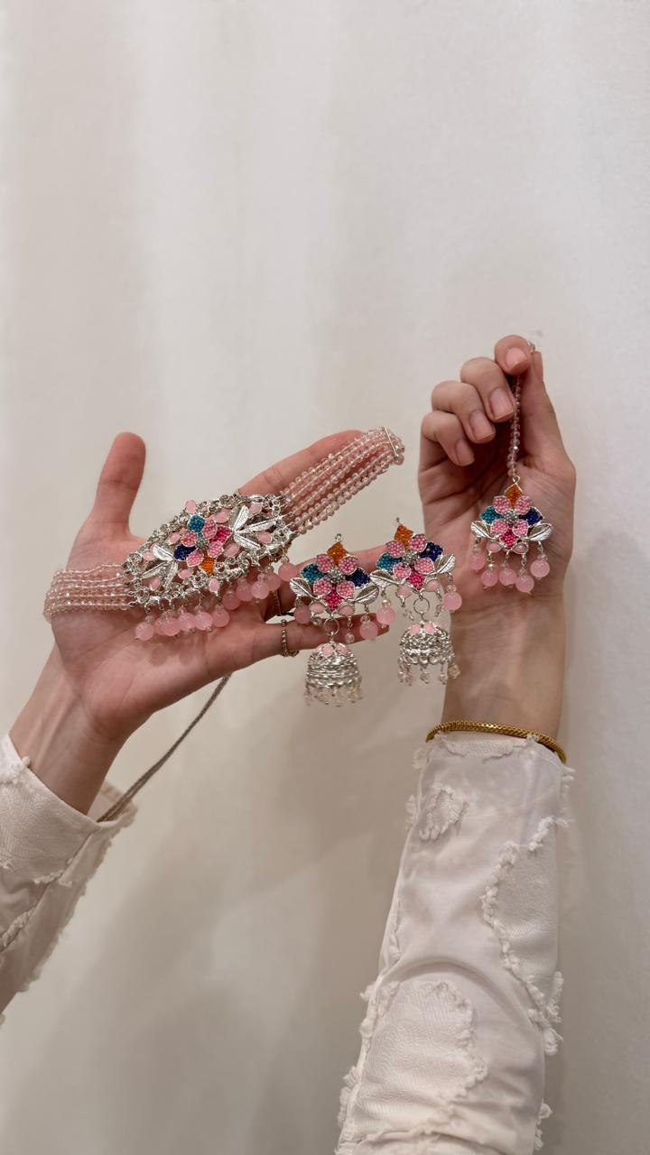Husn-e-moti choker set Pink