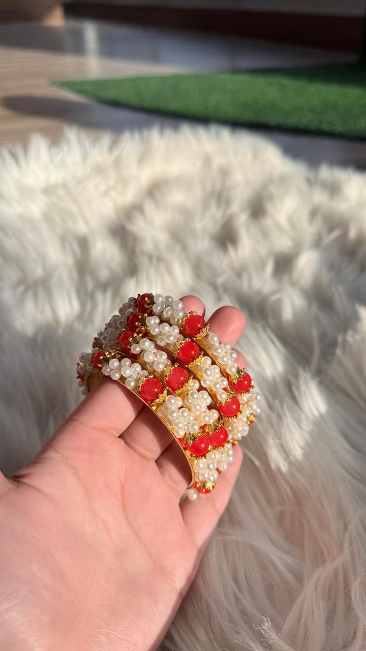 Muskan moti Bangles - Orange Red