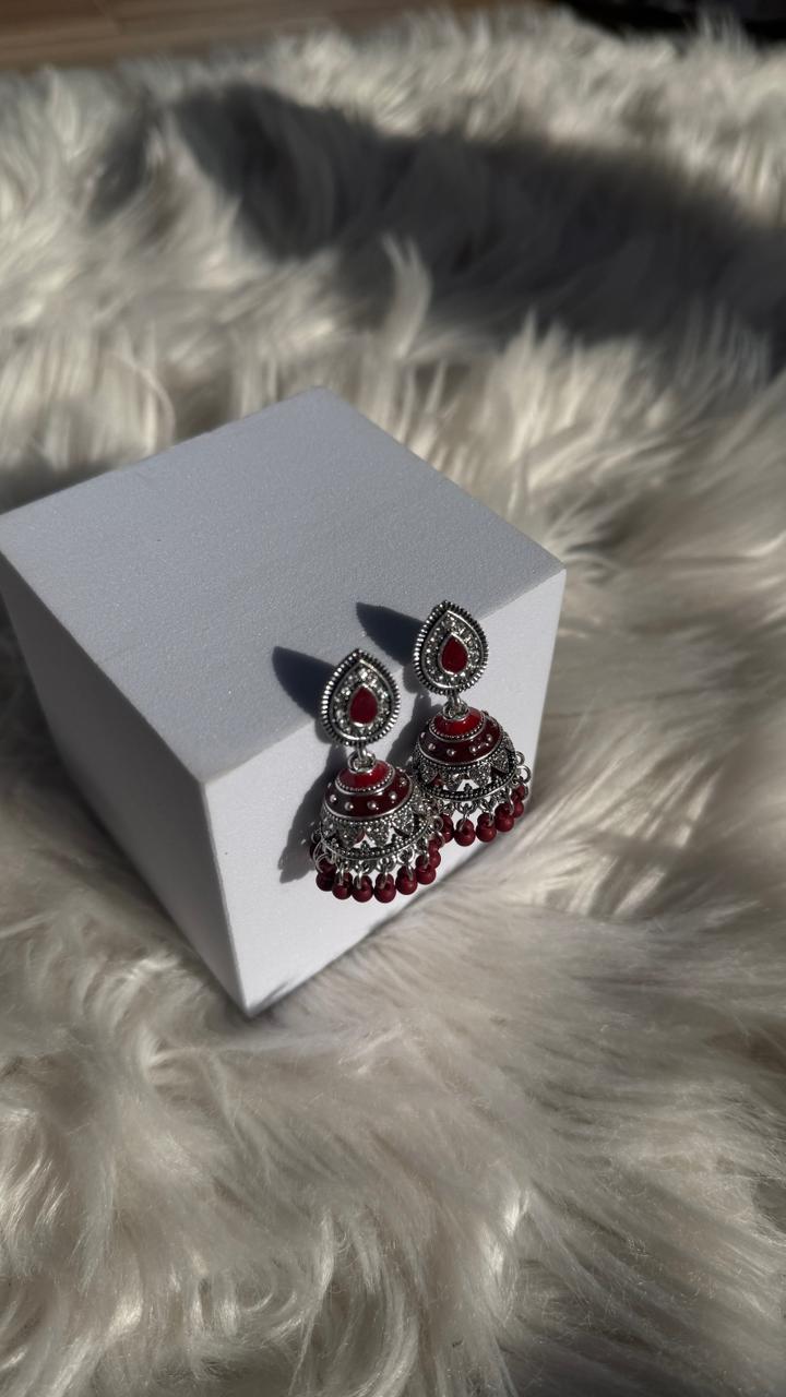 Leaf jhumki silver - Maroon
