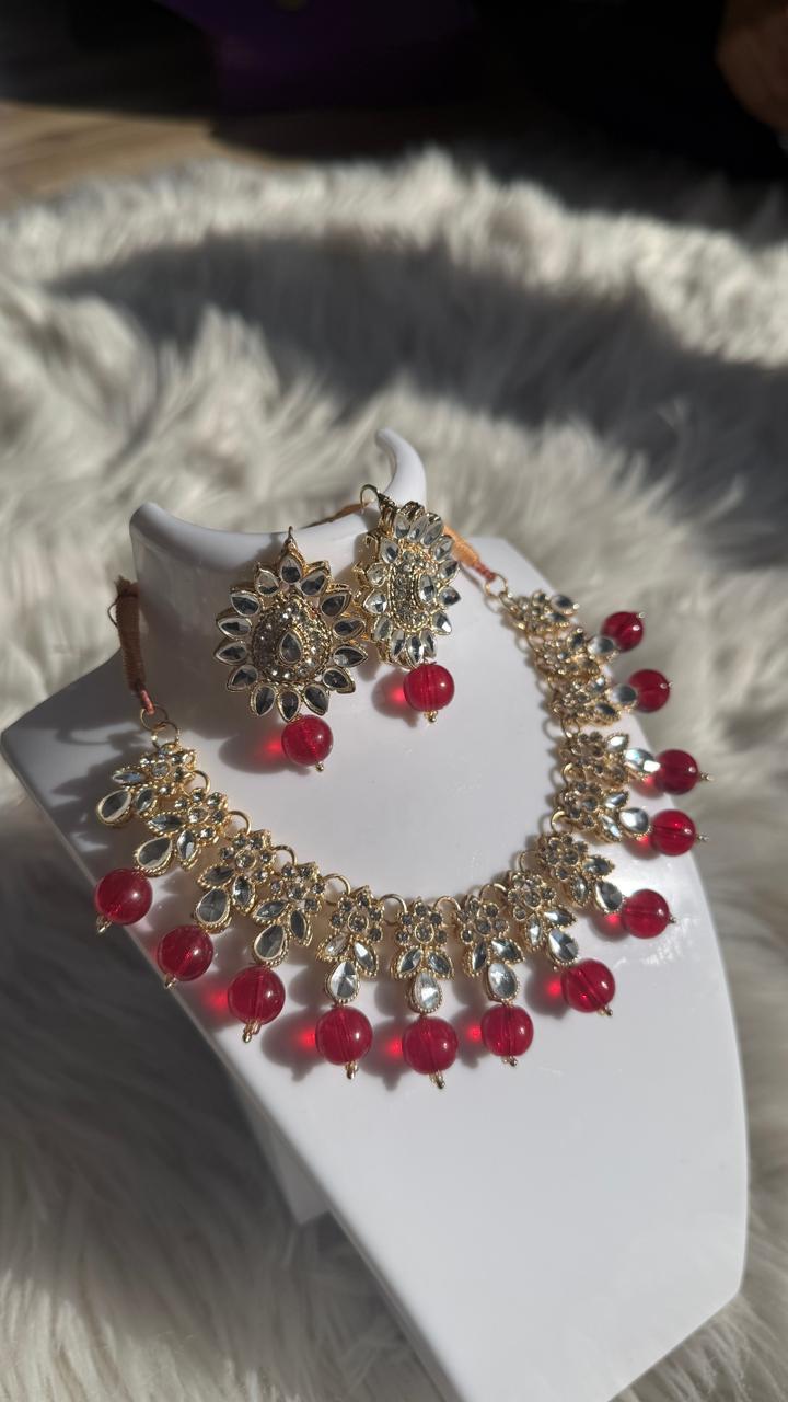 Kundan moti set - Red