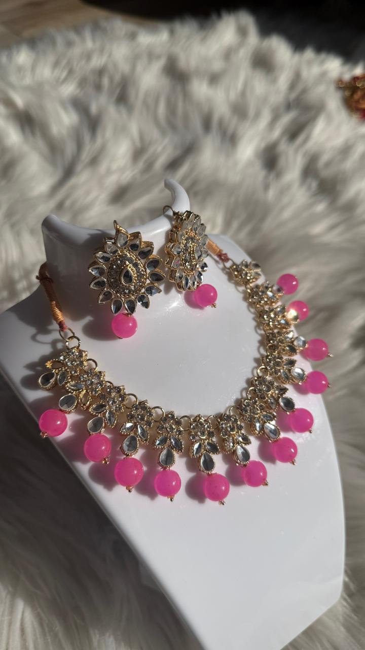 Kundan moti set - Pink