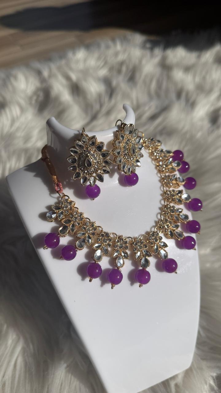 Kundan moti set - Purple