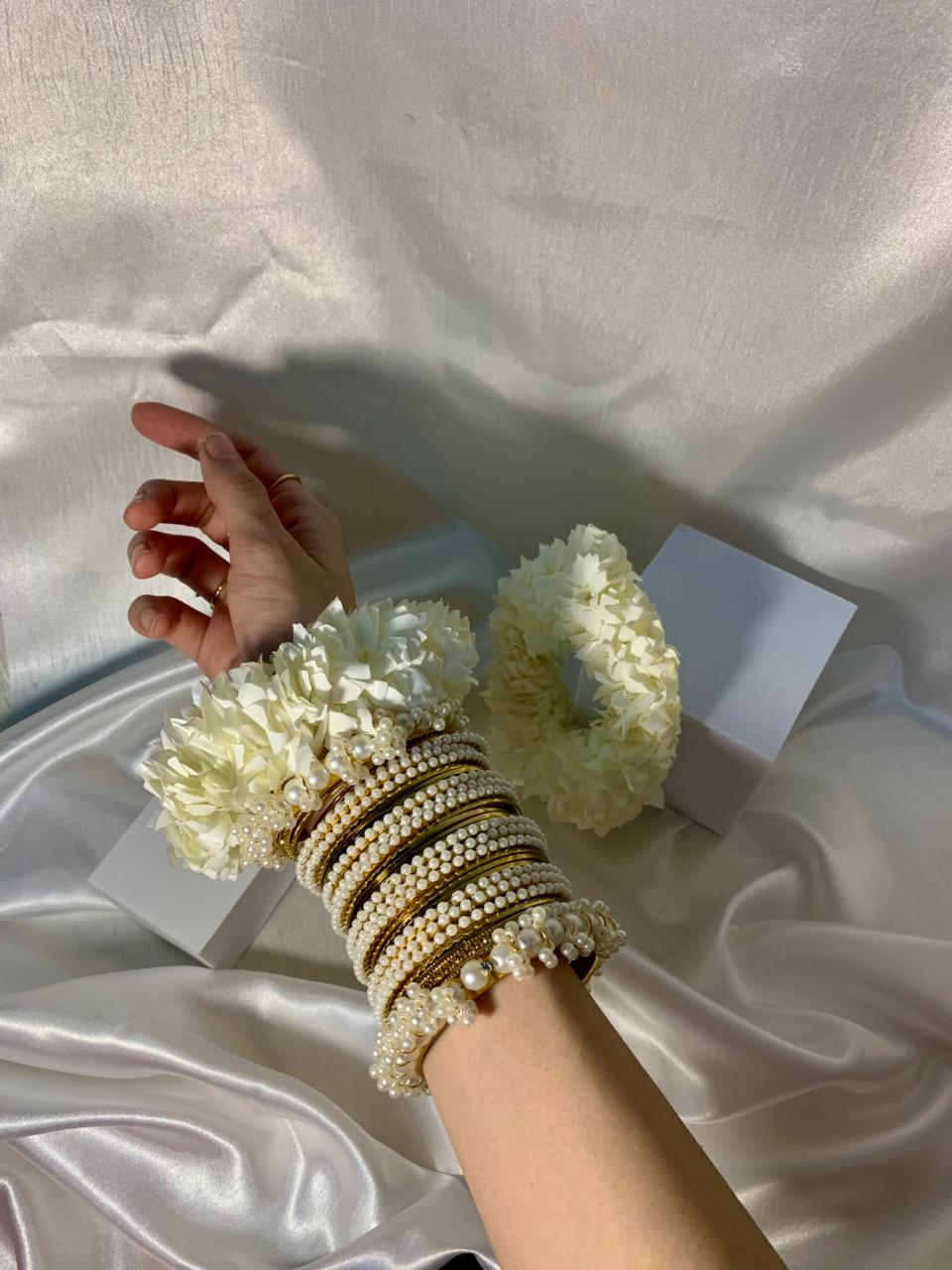 Pearl karray and gold bangle set