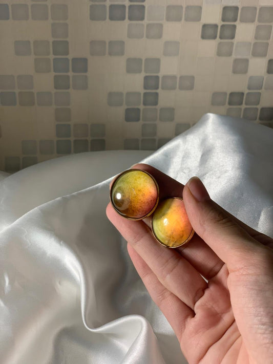 Printed summer breeze round earrings (yellow and orange)