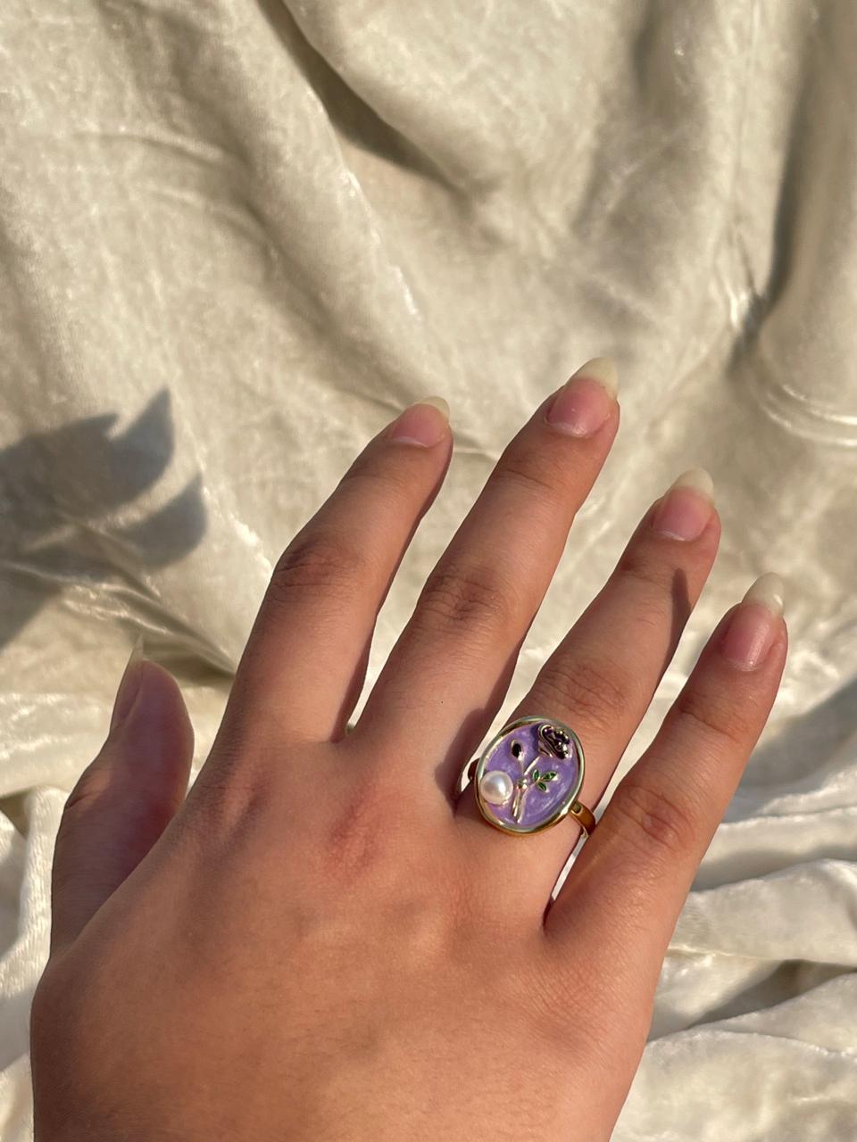 Enamel pearl ring (oval-purple)