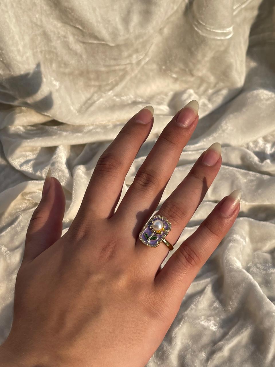 Enamel pearl ring (flower-purple)