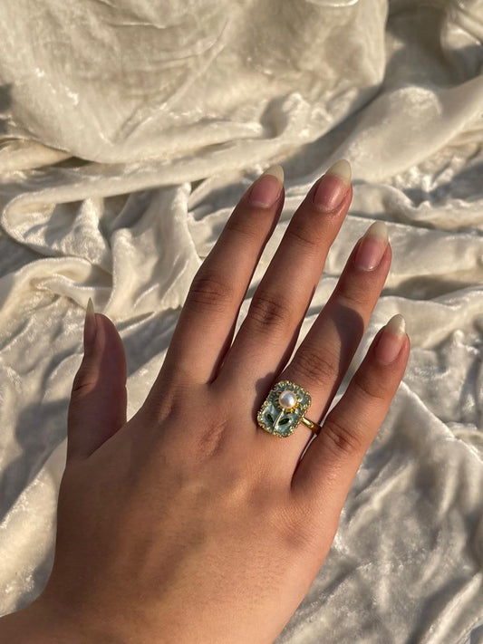 Enamel pearl ring (flower-mint)