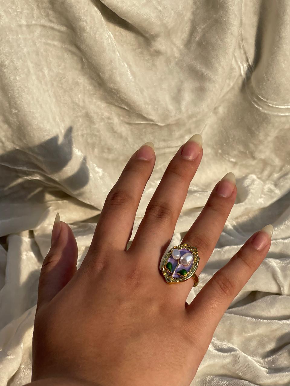 Enamel pearl ring (bead-purple)