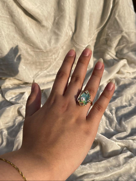 Enamel pearl ring (turquoise)