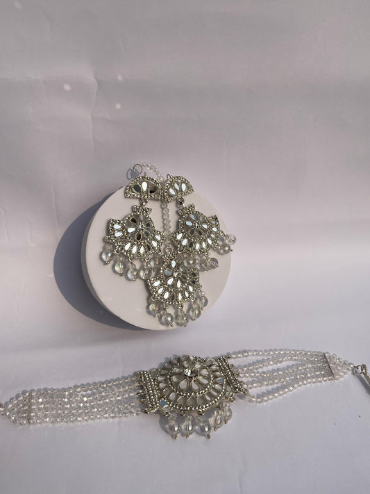 Aliza Choker set (Silver and white)