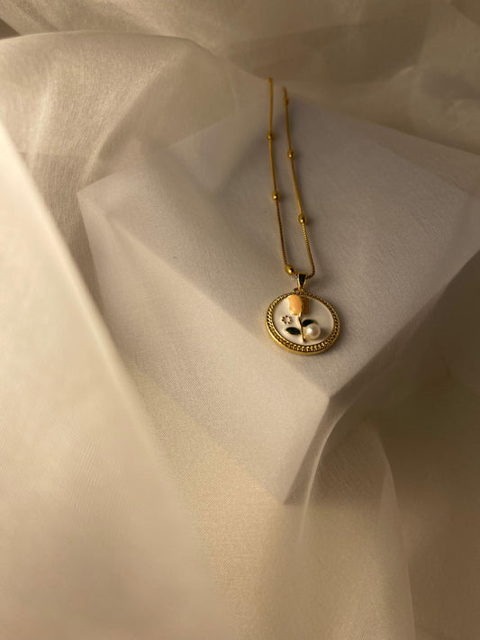 Enamel pearl necklace (Rose-white)