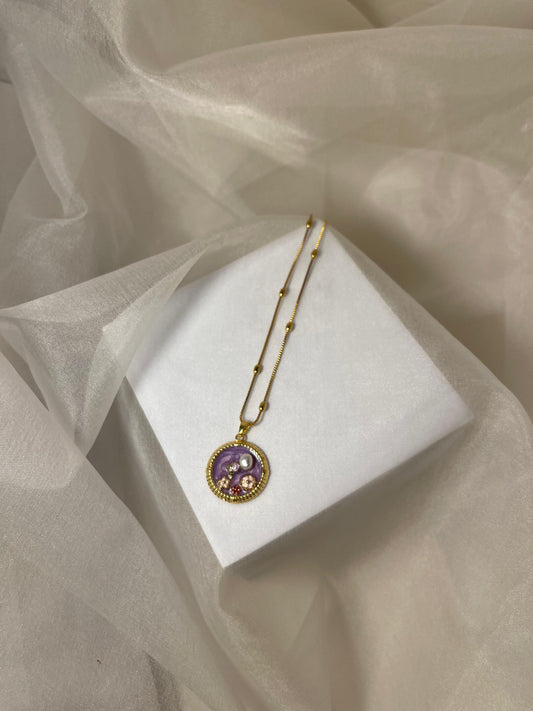 Enamel pearl necklace (Lavender Pearl)