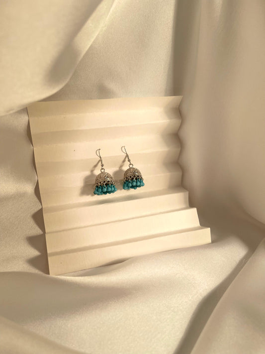 Tania Silver Jhumki (sky blue beads)