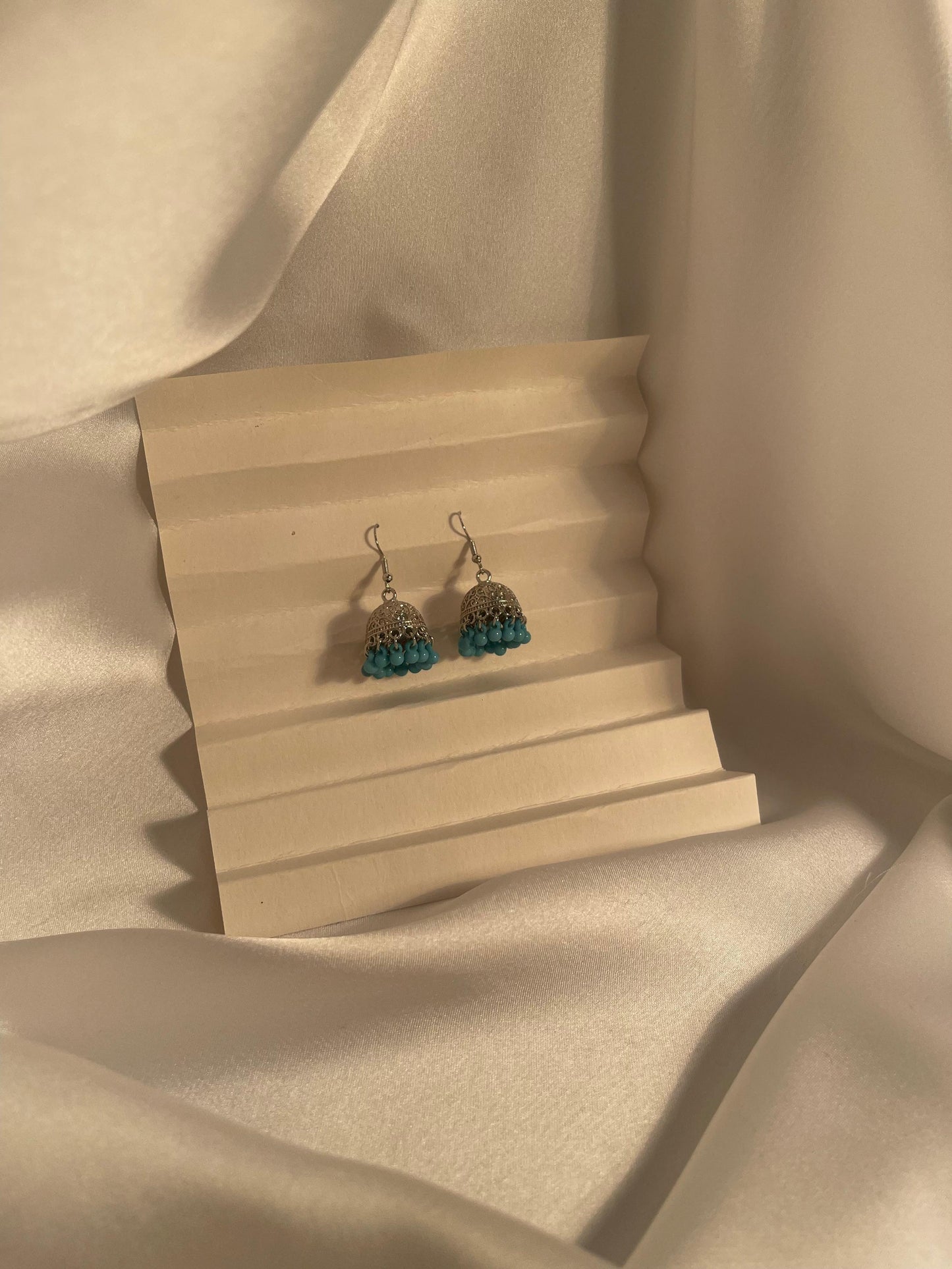 Tania Silver Jhumki (sky blue beads)